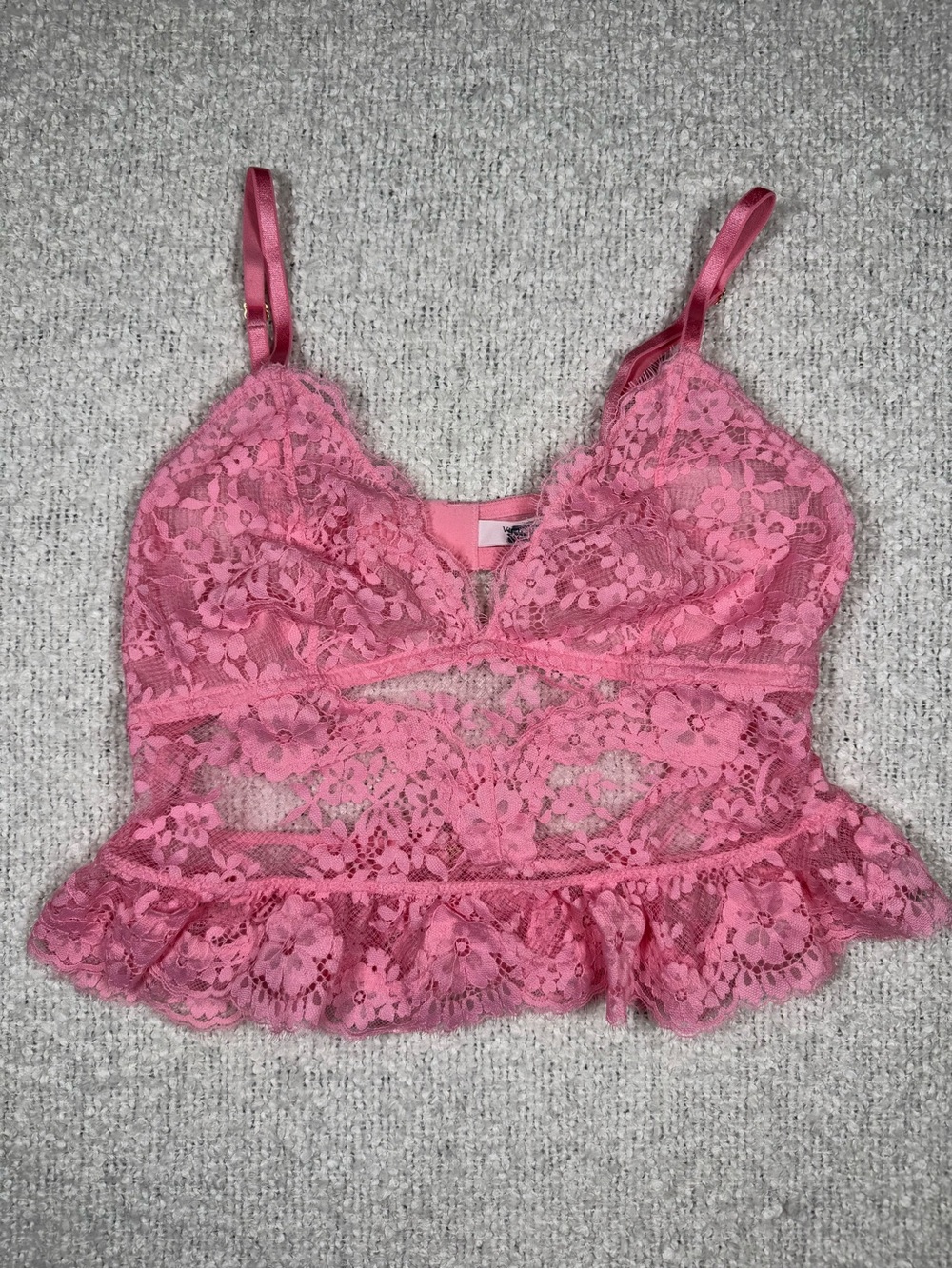 Victoria’s Secret Dream Angels Pink Sheer Lace Lingerie Top Size L